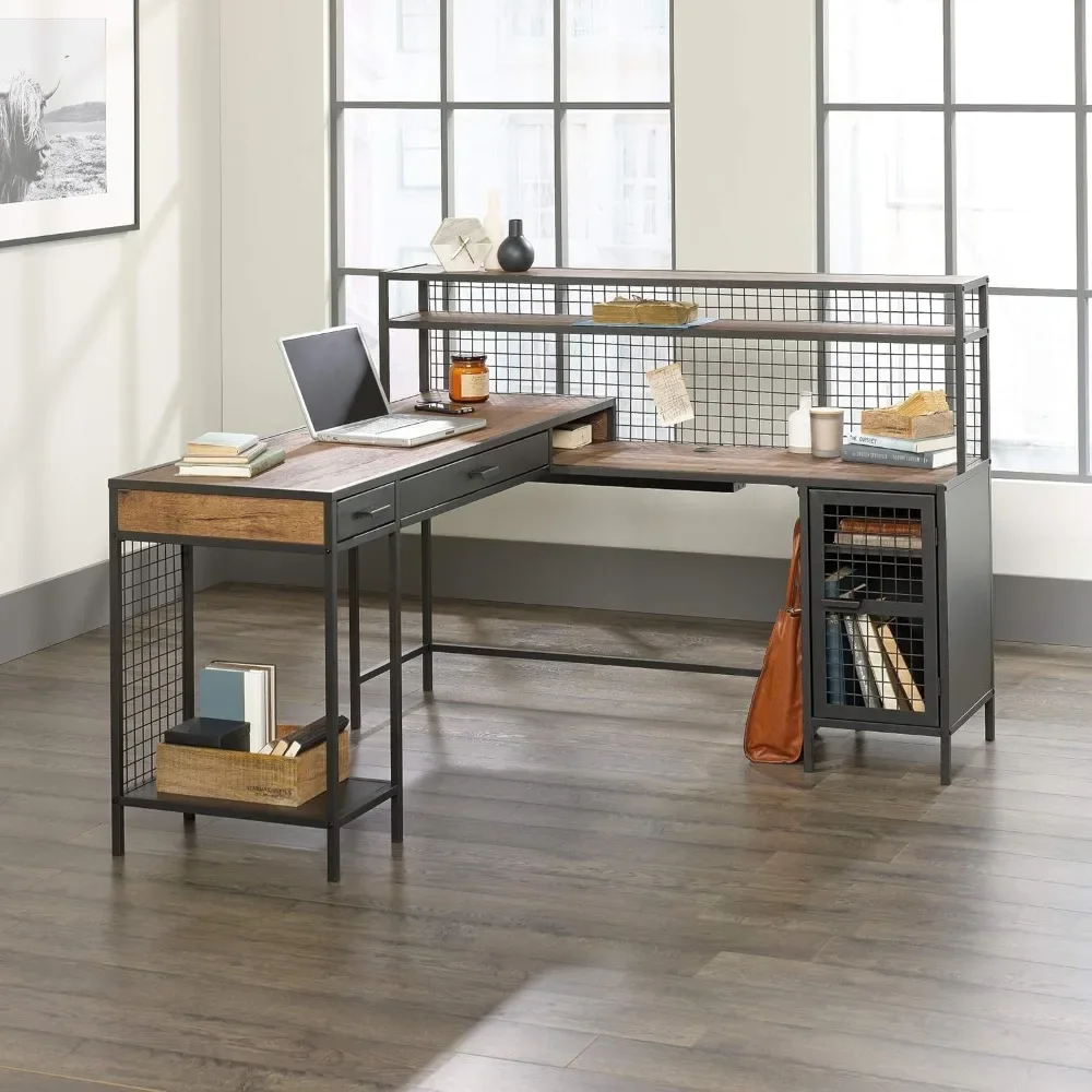 Boulevard Café L-Shaped Desk in Vintage Oak Finish - Stylish and Functional Home Office Furniture