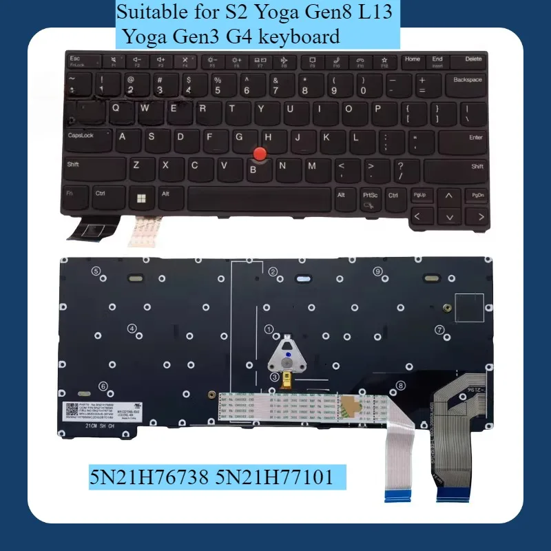 

5N21H76738 US Keyboard New Original for Lenovo ThinkPad L13 Yoga X13 Gen 3 Gen 4 5N21H76942 5N21H77101 Non-Backlight