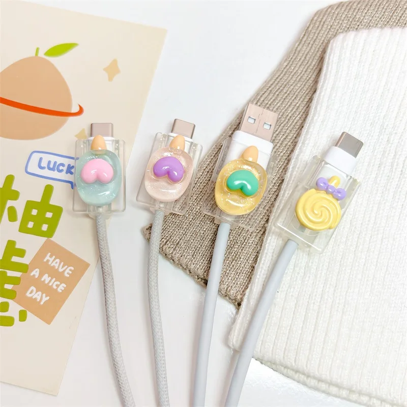 핑크 귀여운 러브 하트 점차적 변경 충전기 보호대 커버, 충전기 라인 프로텍터, 정리함 와인더 보호대 커버 액세서리