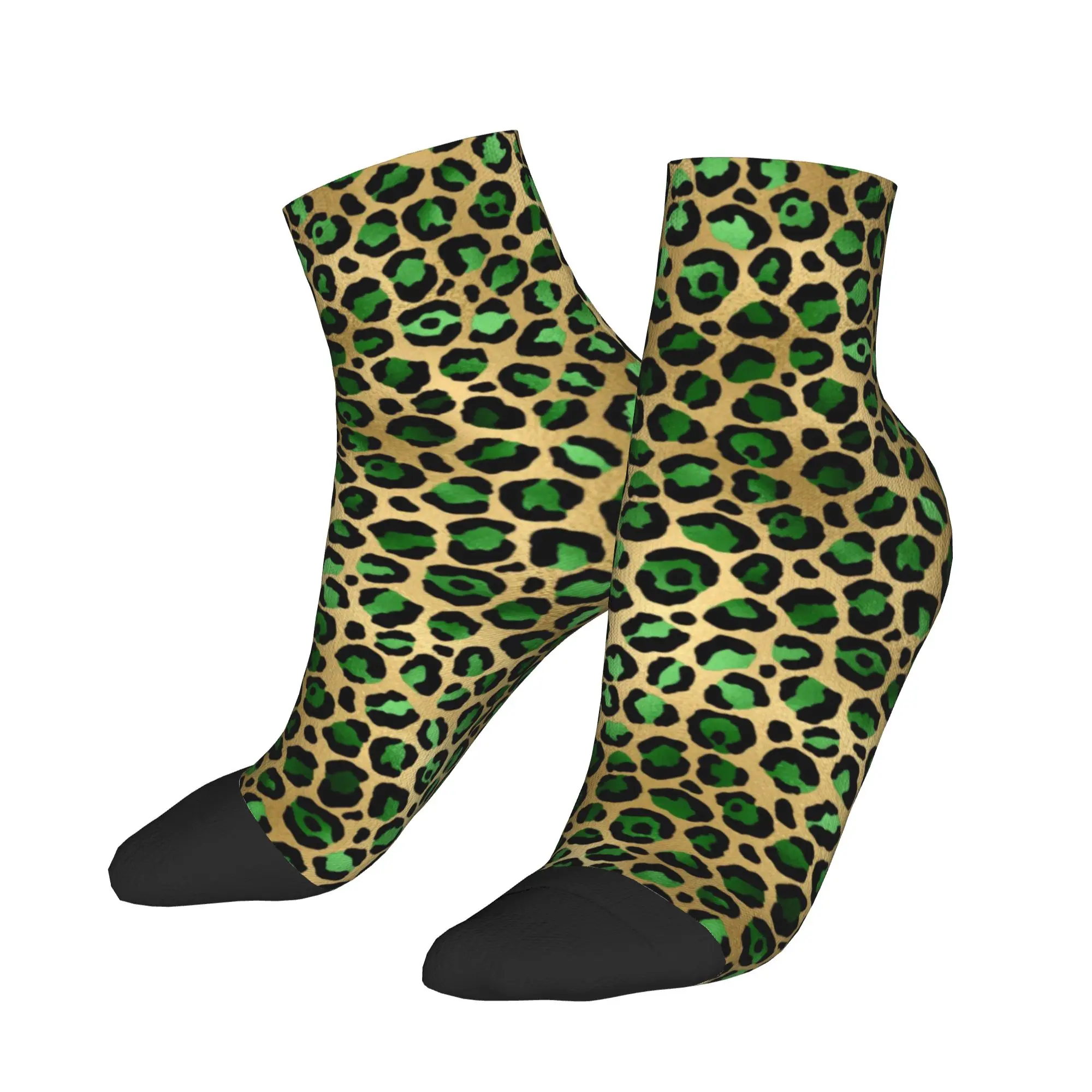 

Emerald Green and Gold Leopard Print Casual Socks For Women Men Harajuku Soft Ankle Socks Summer Climbing Design Anti-Slip Sock
