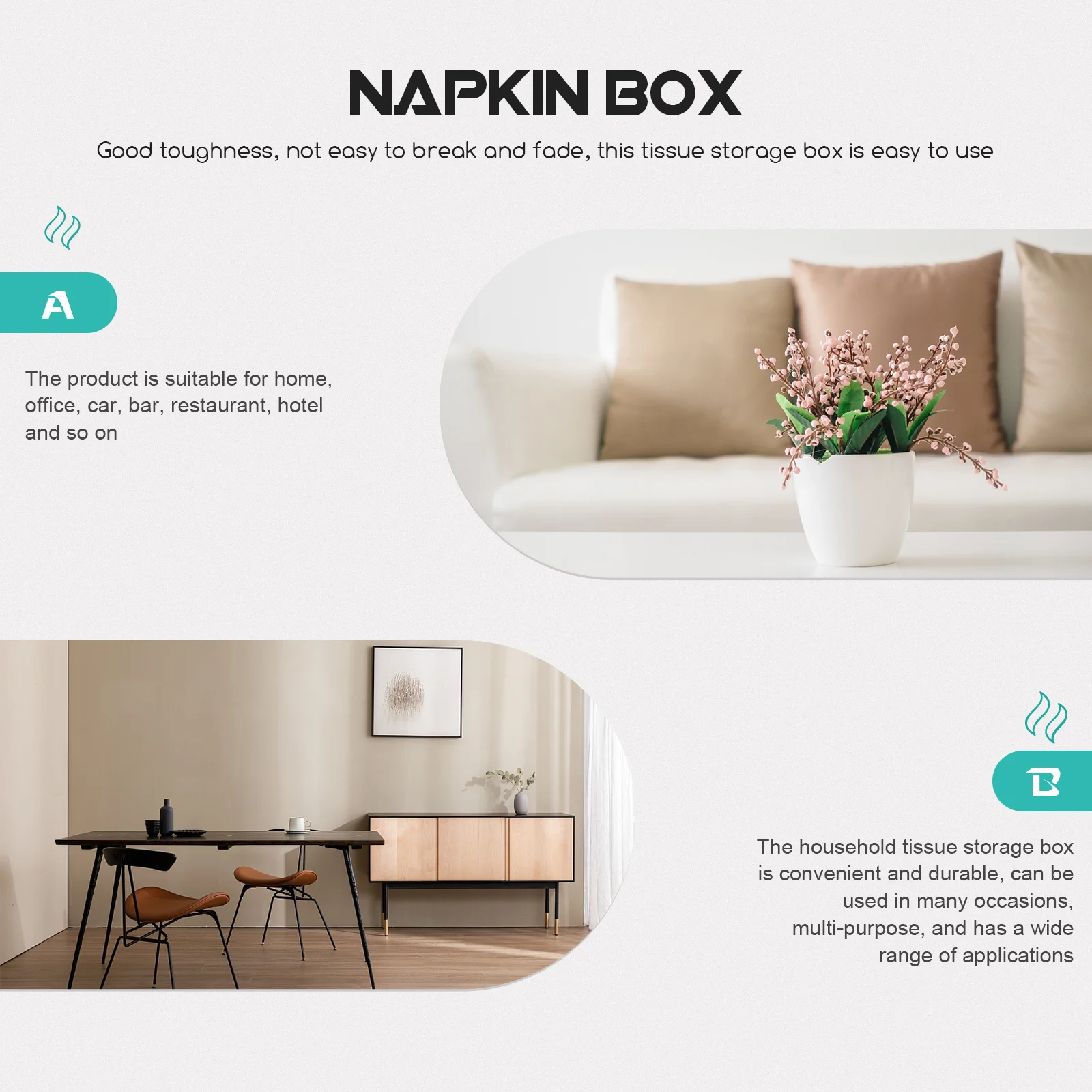 

Plastic Tissue Storage Box Mirror Surface Tissue Holder Spring Design Wear Resistant Decorative Napkin Container for Home Office