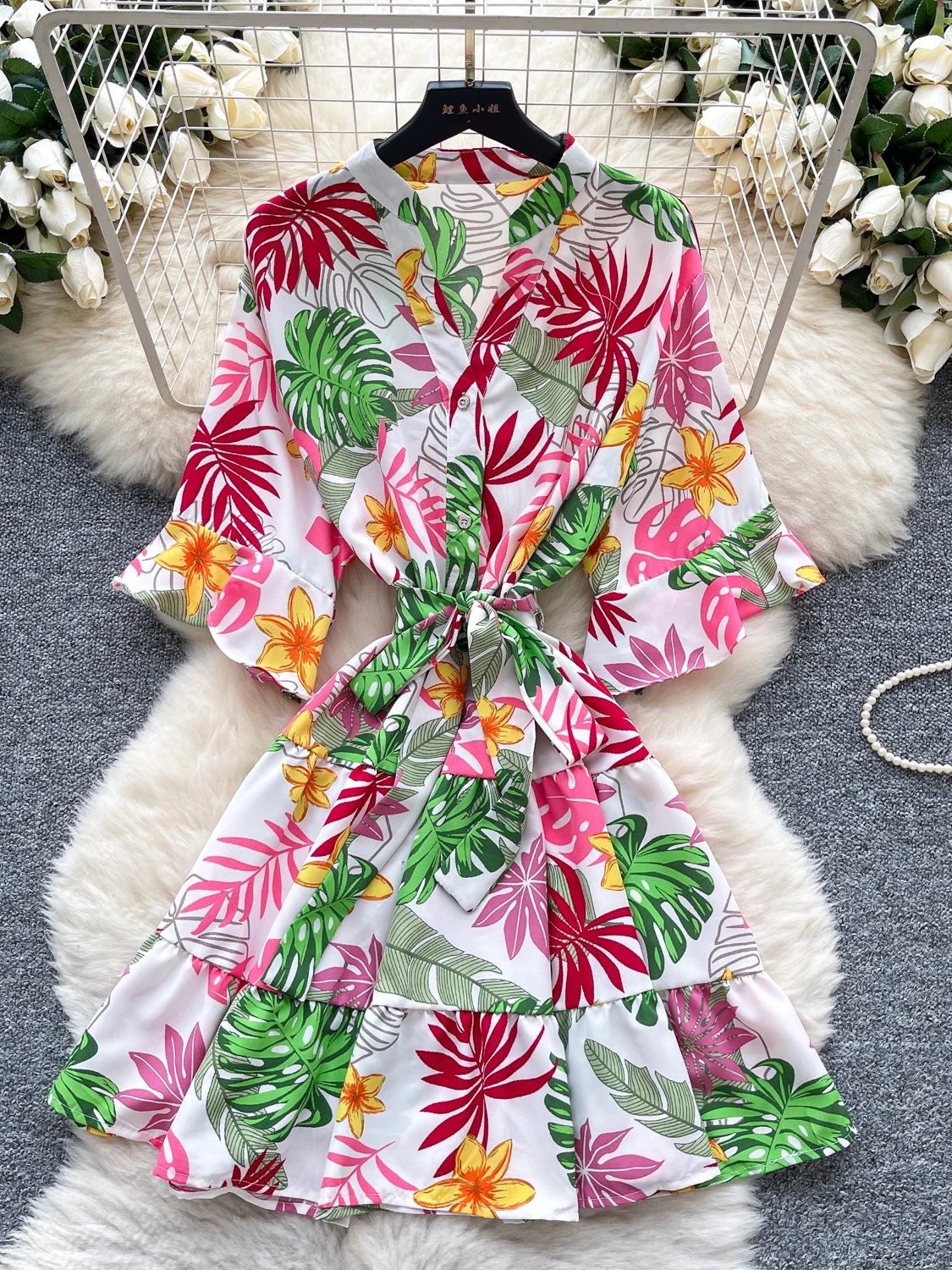 Gonna a trapezio con cintura e cravatta in vita da donna con stampa floreale estiva Dr Or Sve Vita alta Pendolarismo Sle Versione coreana Ci Outfit