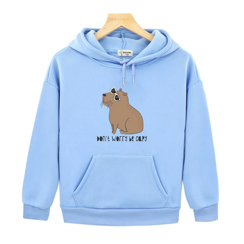 Capybara Hoodies Don't Worry Be Capy Awesome Sweatshirts Boy Long Sleeves Tops Children Baby Girl Clothing Y2k Clothes Pullover