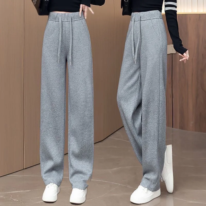 แฟชั่นกางเกงขากว้างผู้หญิงฤดูใบไม้ผลิฤดูใบไม้ร่วง 2025 ใหม่เอวสูงตรงกางเกงสุภาพสตรีกางเกงกีฬาสบายๆหญิง