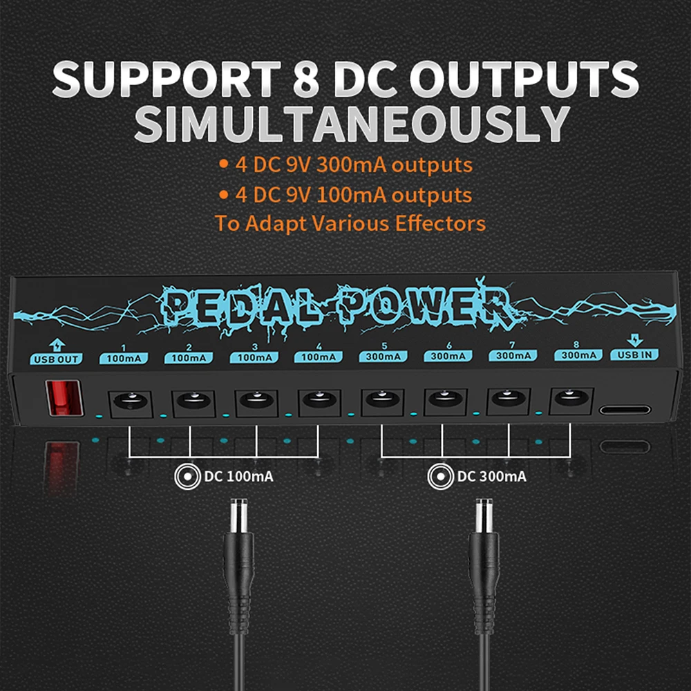 Guitar Pedals Power Supply 5V/2.1A with 8 Outputs Portable Durable Pedalboard Power Supply with USB Port Guitars Power Supply