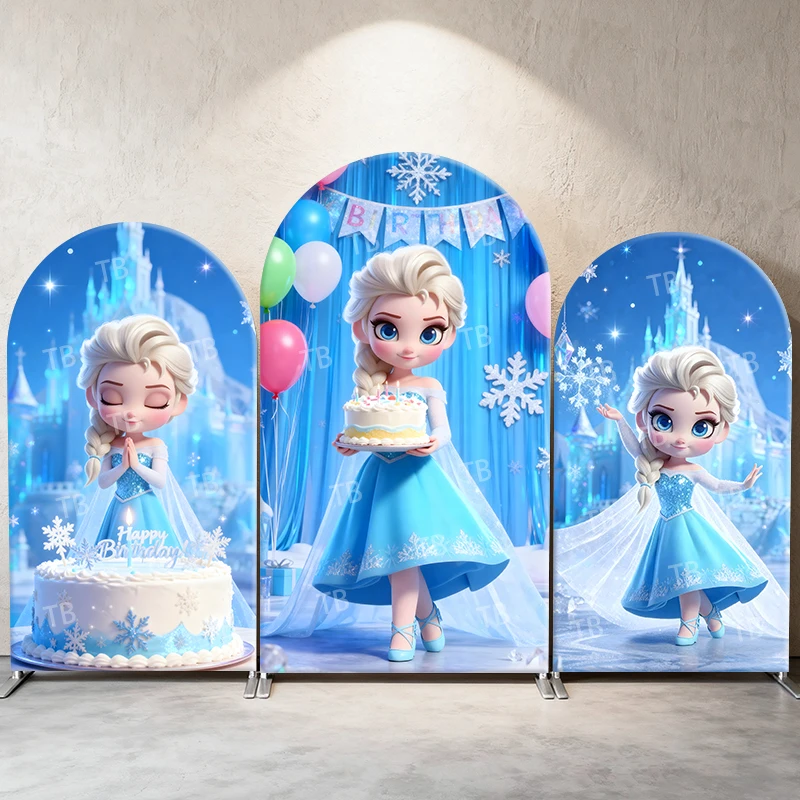 

Baby Elsa Birthday Arch Backdrop Cover Frozen Theme Kids Birthday Party Event Decoration Cake Ice Castle Photograph Background