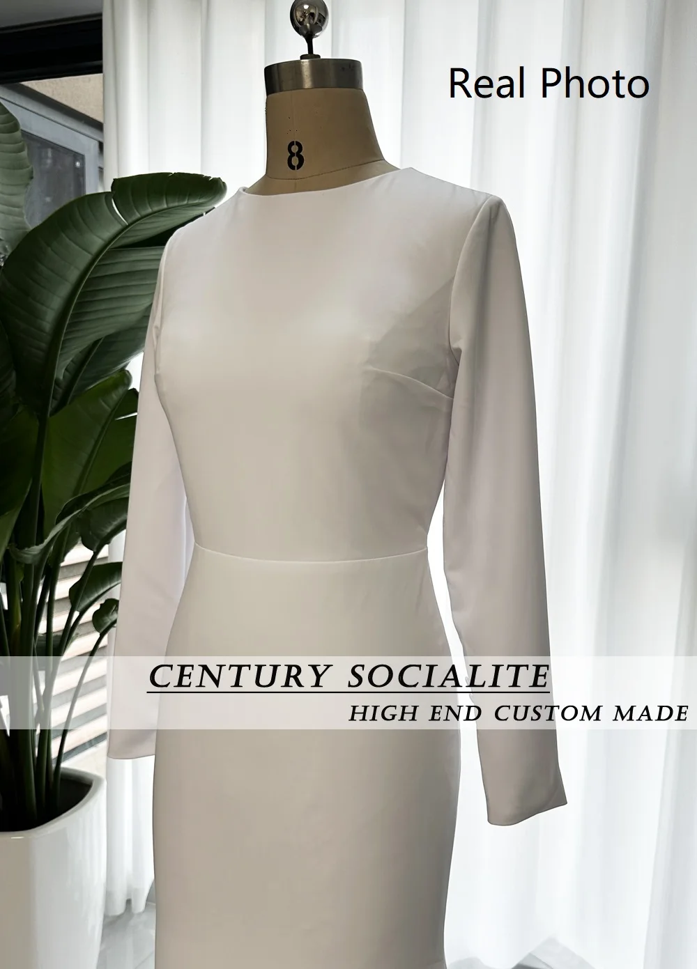 Robe de mariée sirène dos nu pour femme, manches longues, col rond, pansement, simple, patients, quel que soit, éducatif, personnalisé, civil, 2024