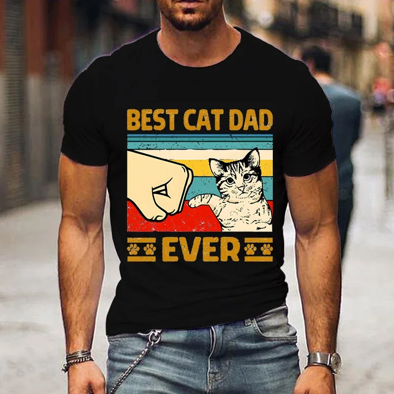 

Best Cat Dad Ever Printing Men T Shirts Summer Cat Lover Father Day T-Shirts Paw Fist Bump Fit Graphic Loose Clothes Street Tees