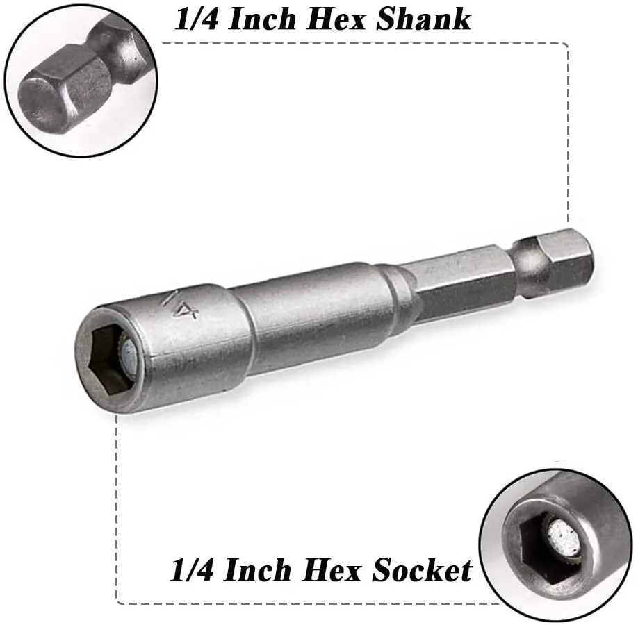 Impact Socket Magnetic Screwdrive Power Nut Driver Drill Bit Set 1/4” Repairing Tool Kit