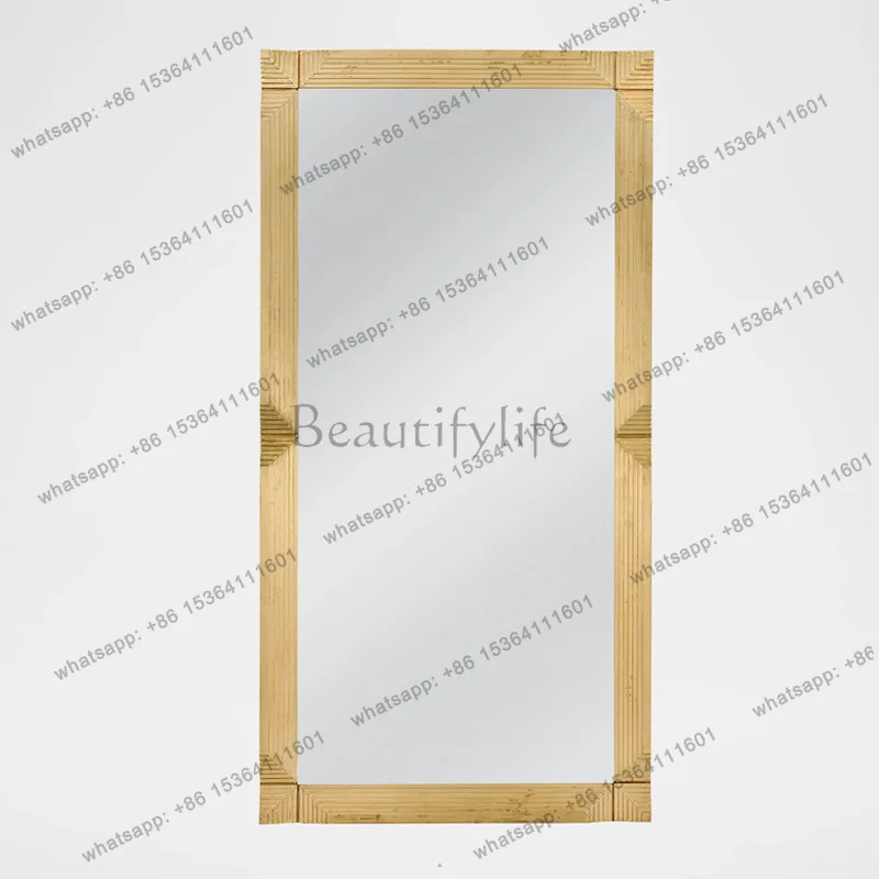 Retro European square floor mirror New Chinese simple wooden full body mirror