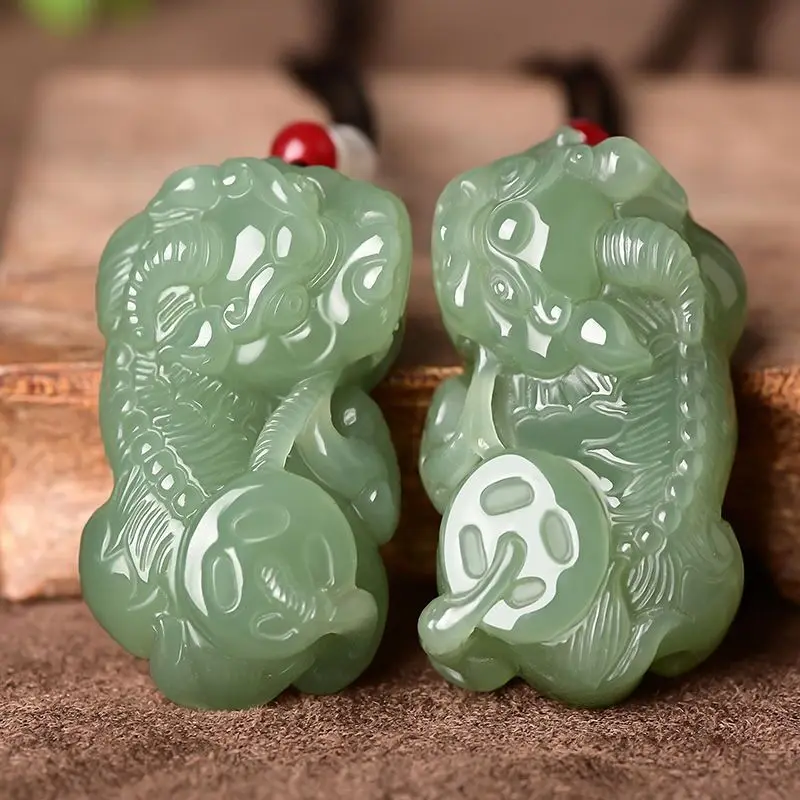 

Hetian Large Jade Pendant Necklace Pi Chu Couple Ruyi Pixiu