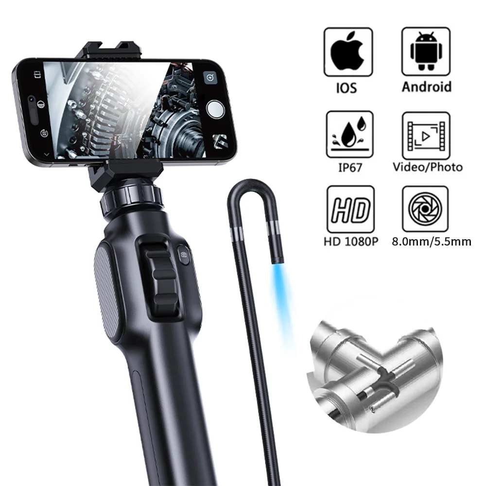 Two-Way 360° Industrial Piping Endoscope Camera for Smartphone  Type-C Android IOS Inspection Camera Endoscopic Rotary 8mm/6mm