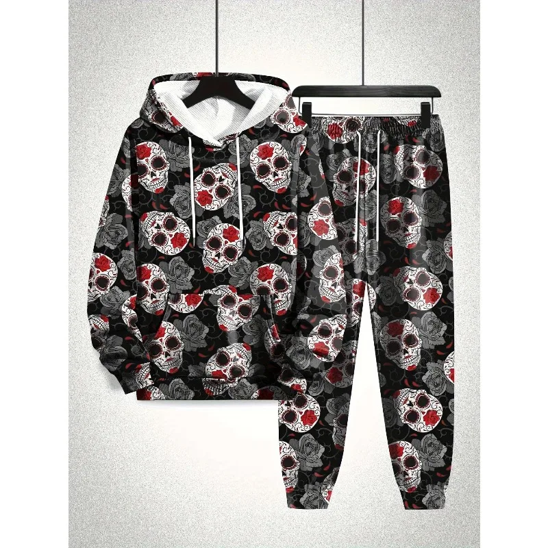 2025 حجم كبير بدلة رجالية غير رسمية ثلاثية الأبعاد مطبوعة مقنعين البلوز Sweatpants العصرية كول اللون الهيكل العظمي مجموعة طباعة كاملة #5