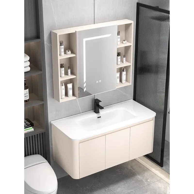 

Space aluminum bathroom cabinet new bathroom washbasin combination ceramic integrated basin wash basin rock slab washstand