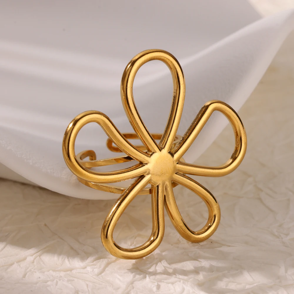 Colored Zircon Large Flower Stainless Steel Rings Sliding Crystal Wide Band Ring Women Wedding Chunky Jewelry Accessories Gifts