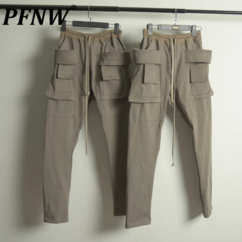 PFNW High Quality Double Ring Pants Tide Men's Long Pants 2024 Autumn Casual Drawstring Elastic Waist Straight Trousers 28W5462