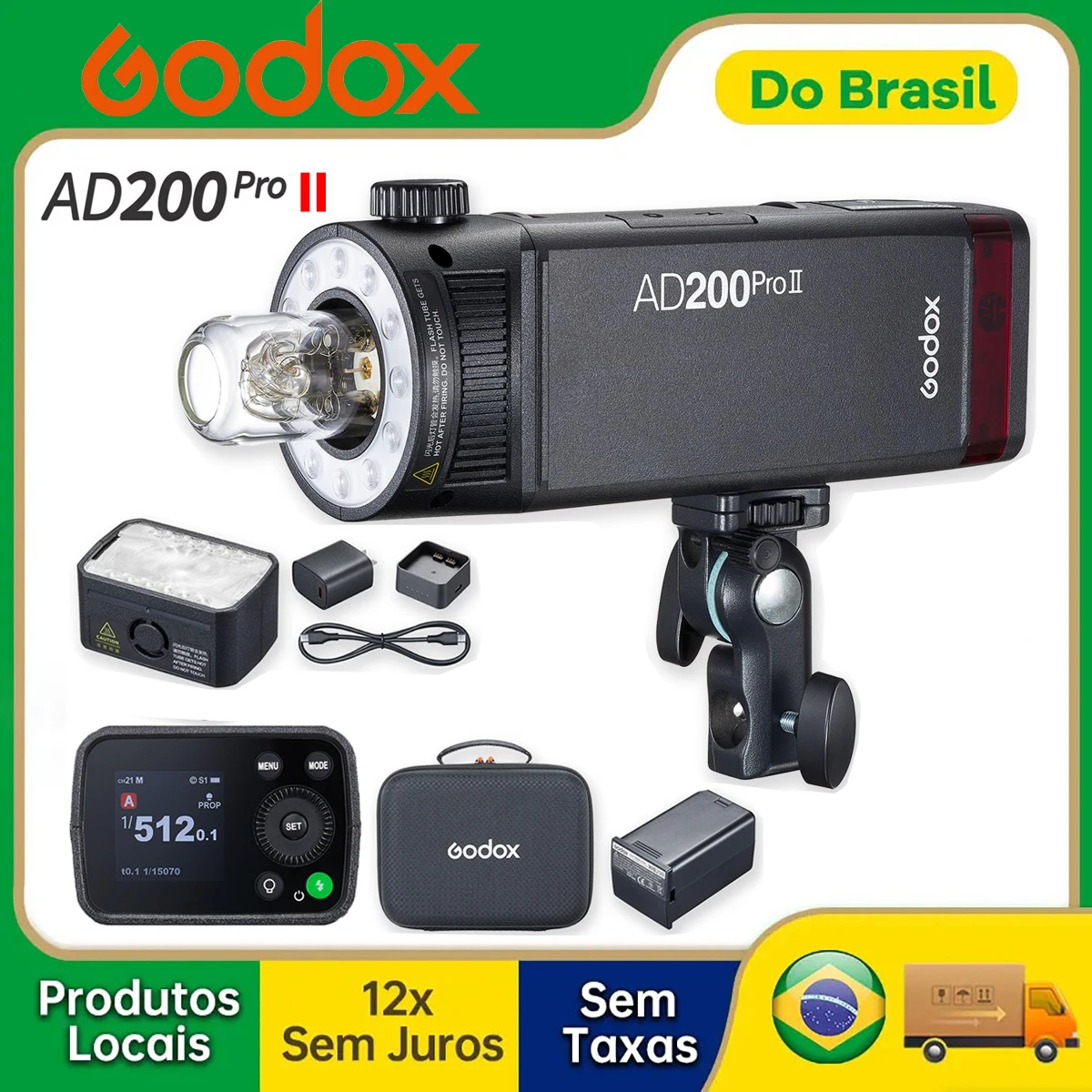 【Do Brasil】Godox AD200ProII AD200 Pro II Luz de flash externa 2.4G HSS Pocket Speedlite 2900mAh para Canon Sony Nikon Fuji Olympus