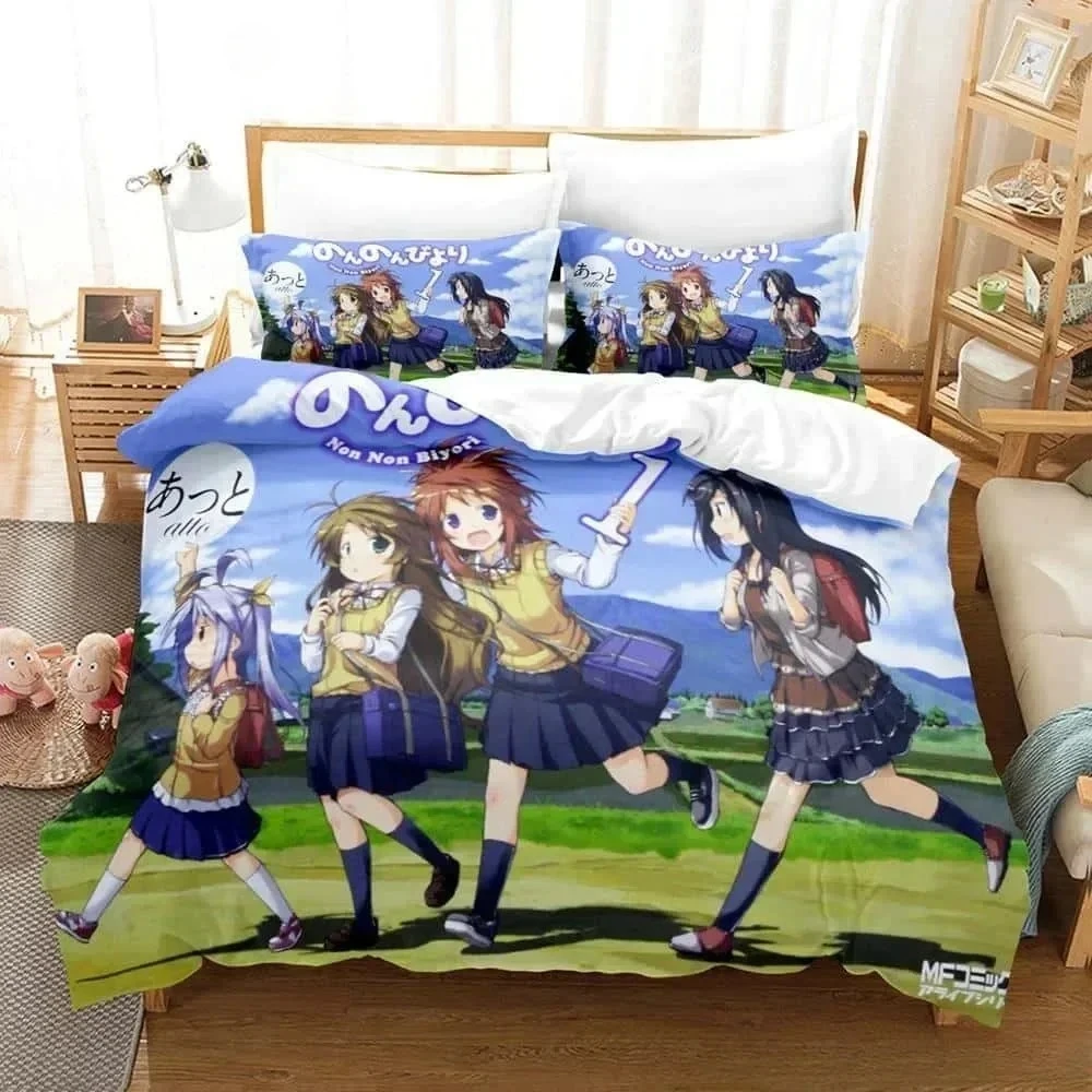 

3D Print Anime Non non biyori Bedding Set Printed Bed Set With Pillowcase Bed Duvet Cover Soft Queen King Size Bedclothes Home