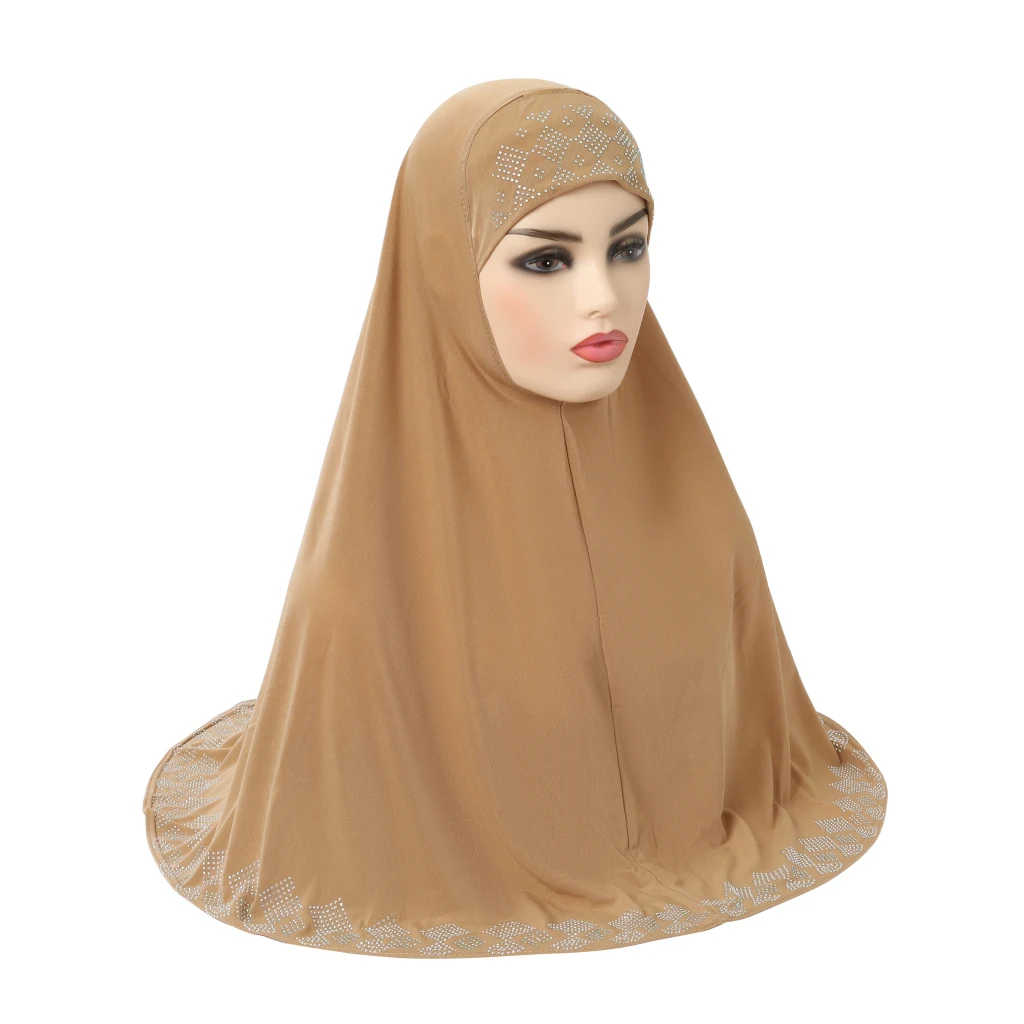 H146 Adults medium size muslim hijab scarf with rhinestone islamic headscarf hats armia pull on headwrap ramadan gift big bonnet