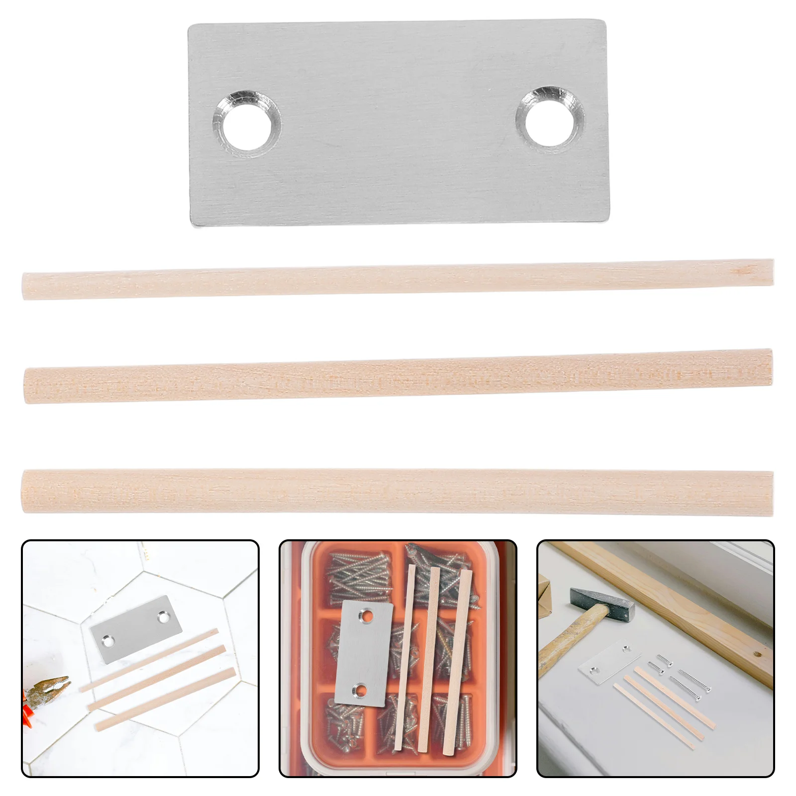 

1Set Door Reinforcer Plate Set Wear Resistant Metal Cover for Door Edge Hole Restoration Quick Mounting Hardware for Indoor