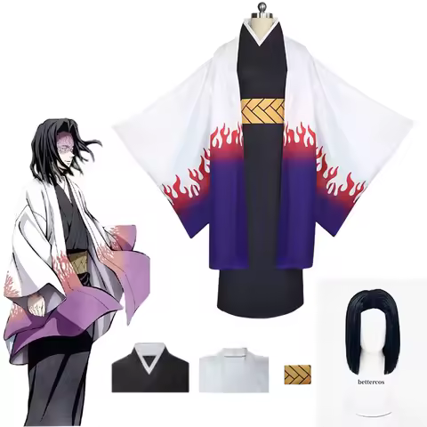 Anime Demon Slayer Ubuyashiki Kagaya Cosplay Anime Costume Wig Kisatsutai Kimono Uniform Halloween Anime Role Play Suit