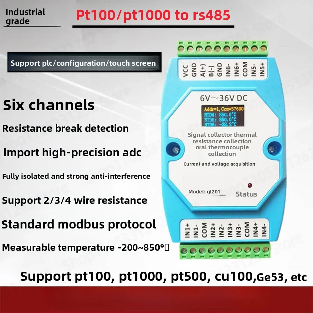 Fully Isolated PT100 PT1000 Temperature Transmitter RS485 MODBUS No Display or with Display RS485 to USB