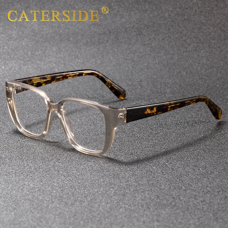 

CATERSIDE Retro Men and Women Flat Frame Glasses High Quality Acetate Frame Vintage Style Daily Decorative Unisex Glasses
