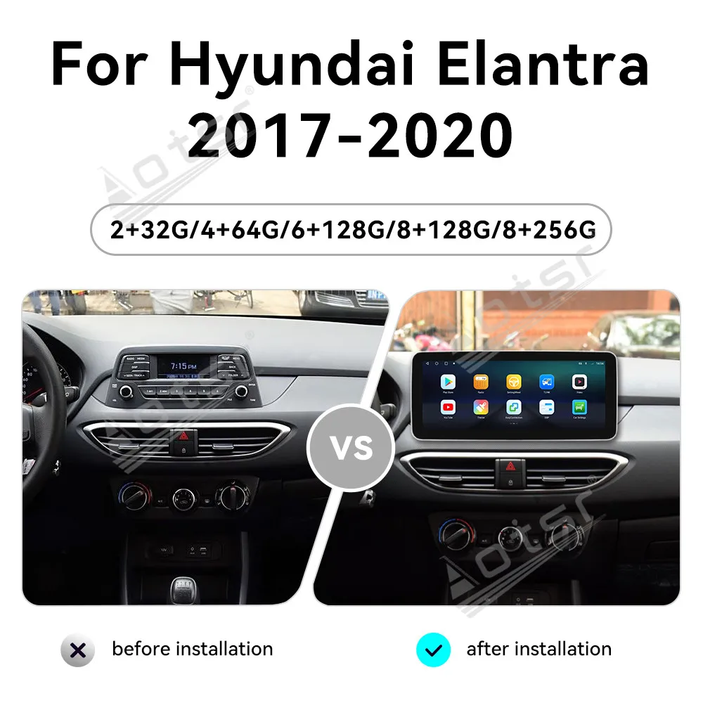 12.3 inch Touch Screen Android 14 For Hyundai Elantra 2017-2020 Car Radio Wireless Carplay GPS Stereo Player Navigation System
