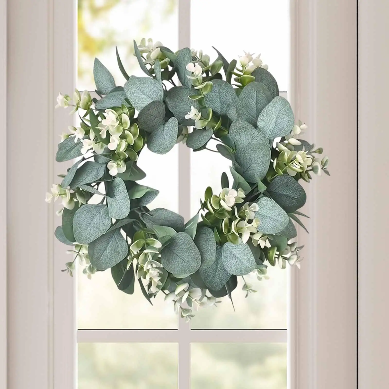 Spring Flower Wreath for Front Door Artificial Eucalyptus Wreath Decorative Hanging Decor 12inch for Party Garden Summer Wall