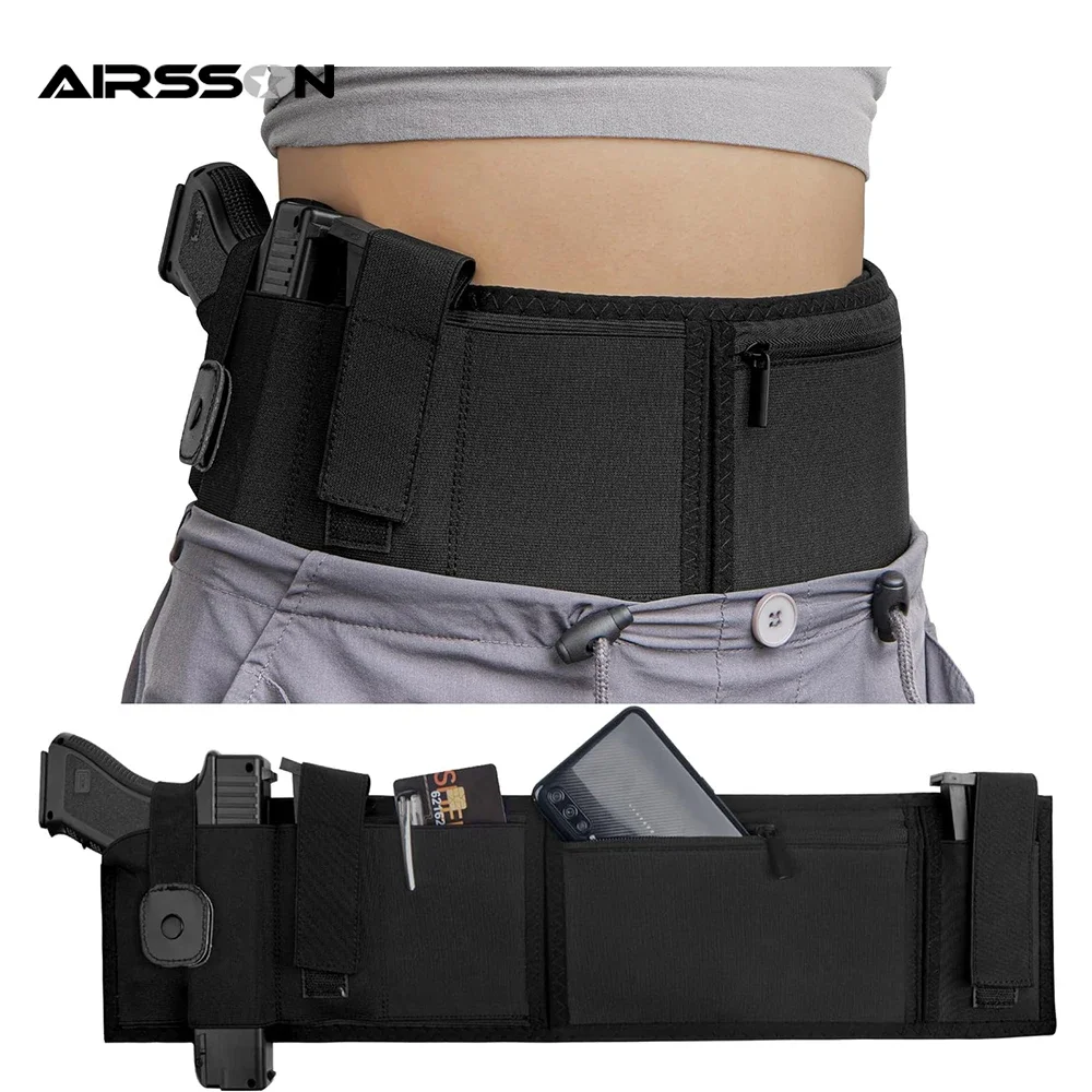 Tactical Belly Gun Holster Concealed Carry Waist Band Pistol Holder Magazine Bag Right Hand Belt Holster for Glock 19, 17, 42