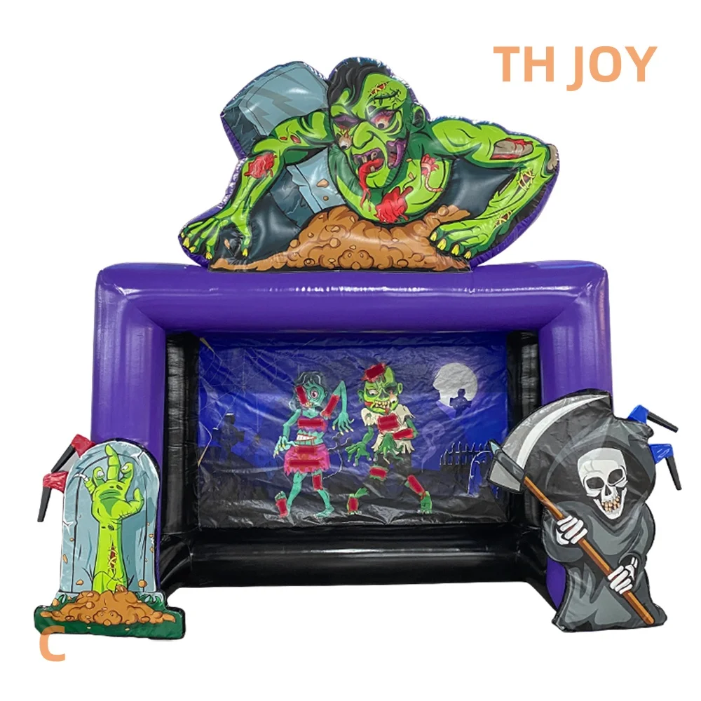 

fast air ship to door,4x2m custom made Halloween Zombie Attack Inflatable Axe Throwing carnival Games for party