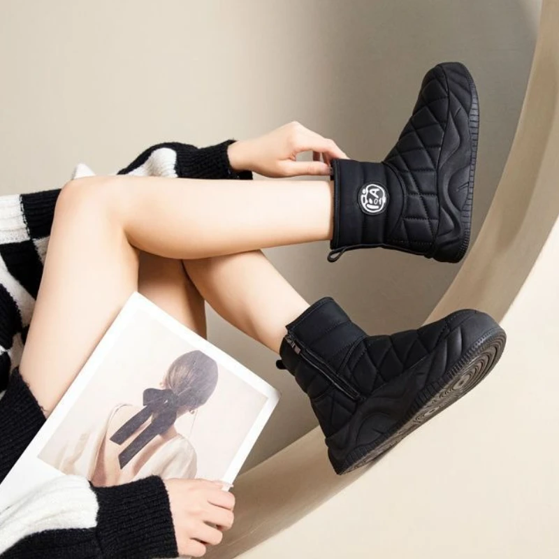 

Plain Korean Style Non Slip Black Ladies Shoes Furry Sale Footwear Hot Autumn Winter Y2k Work High Quality Women's Snow Boots