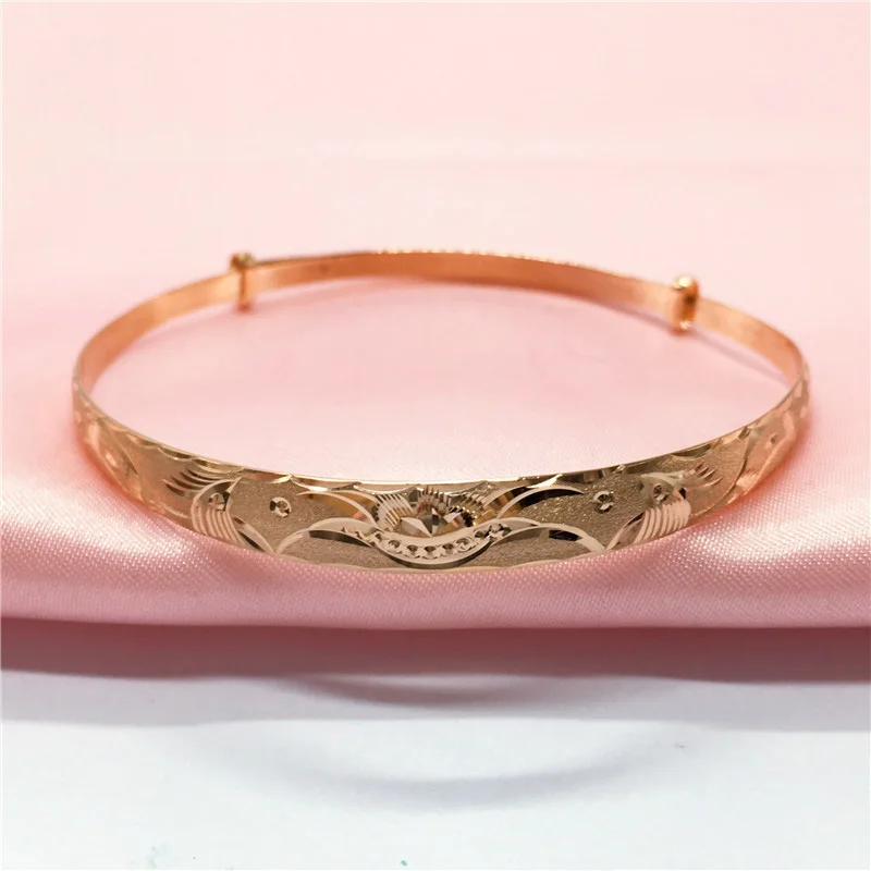 585 Purple Gold bracelet for women Plated 14K Rose Gold Phoenix Push Pull Adjustable bangles Chinese Style Classic Jewelry