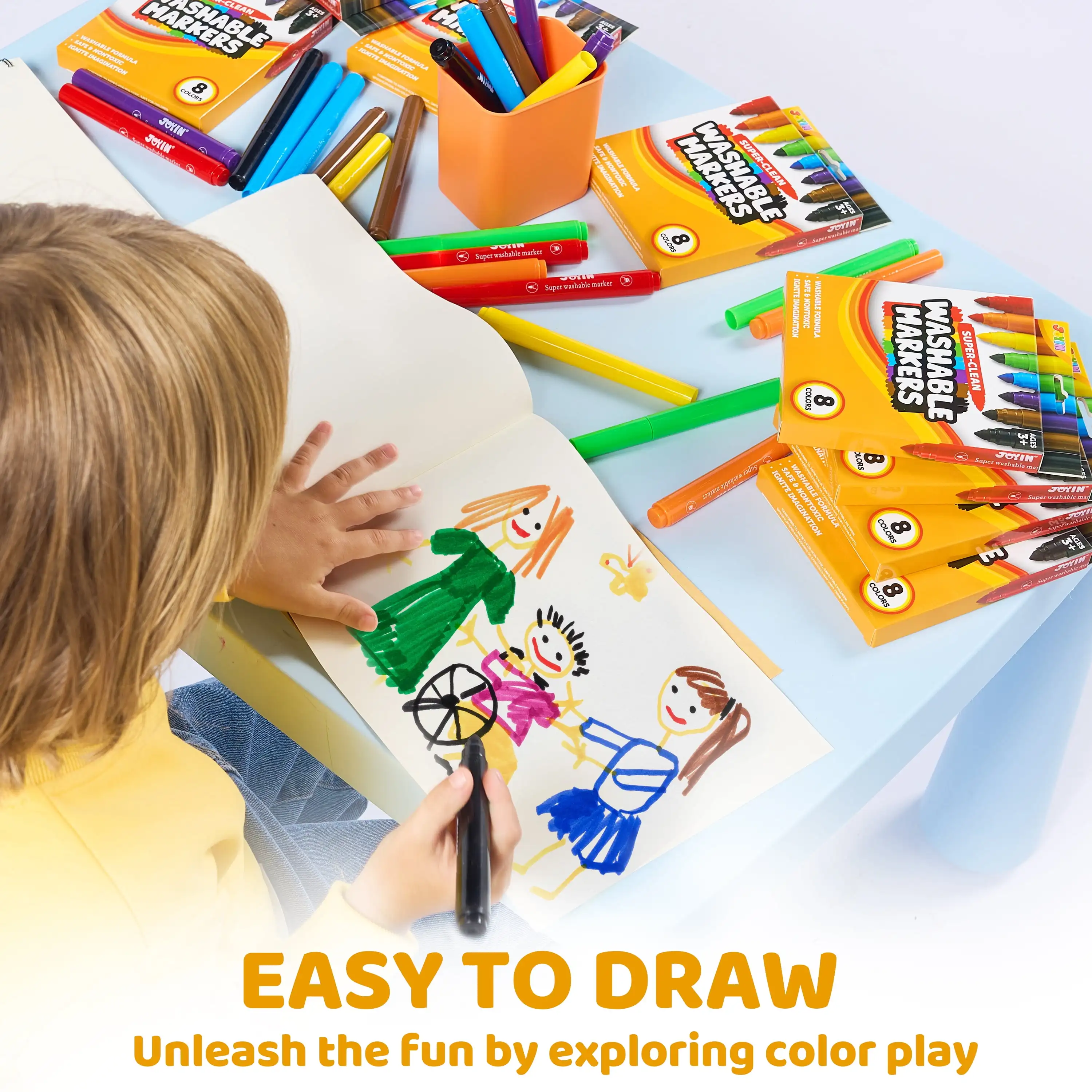 Joyfy marqueur lavable 64 unités 8 boîtes 8 marqueurs de couleur ensemble en vrac pour les activités préscolaires en classe projets artistiques cadeau d'anniversaire