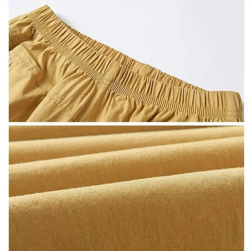 Middle Aged Women Casual Straight Pants Female Loose Elegant 2025 Spring Summer Elastic Waist Solid Color Cropped Trousers