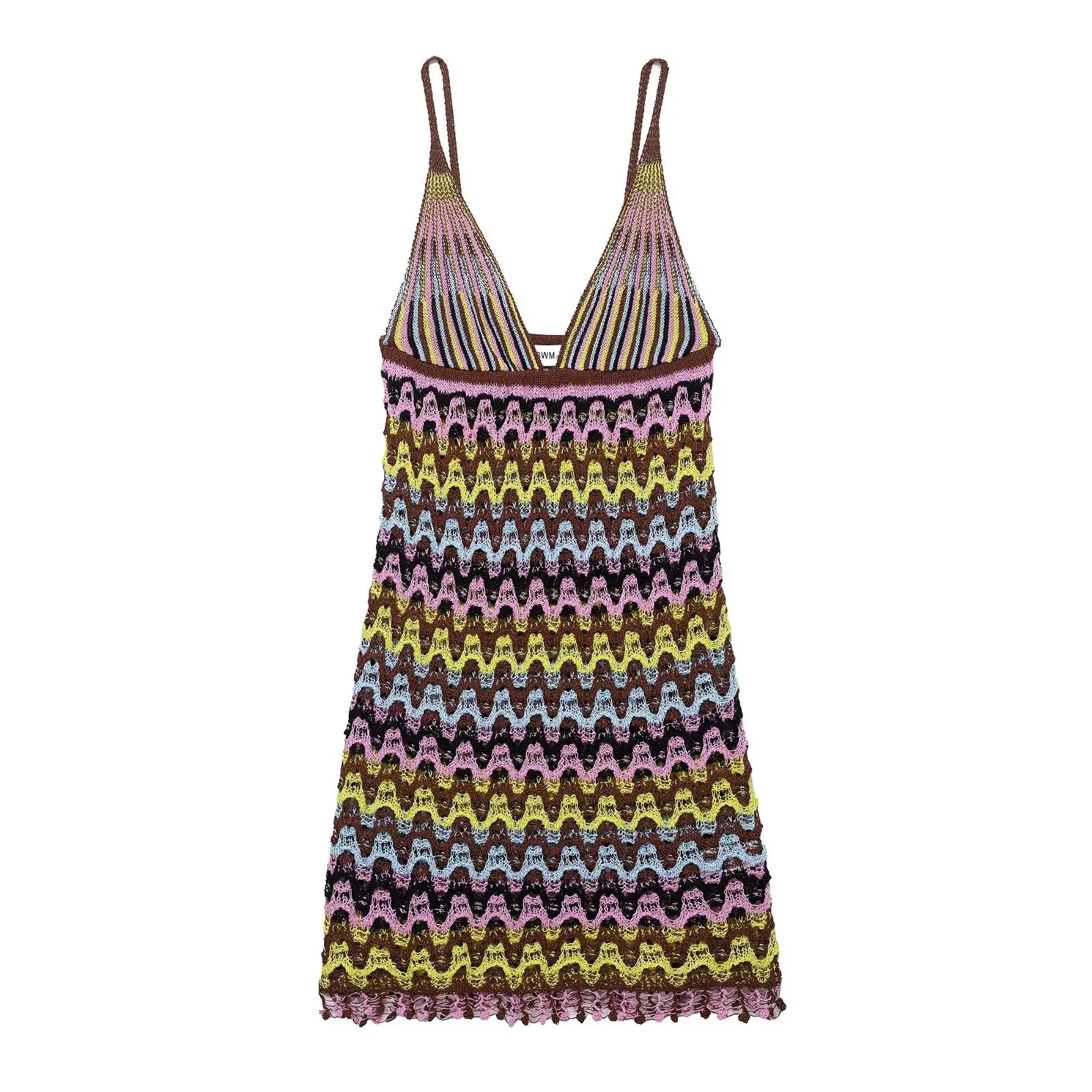 2025 été nouvelle robe femmes rétro loisirs polyvalent coupe ajustée mode occidentale Sexy Bareback creux tricoté Mini robe