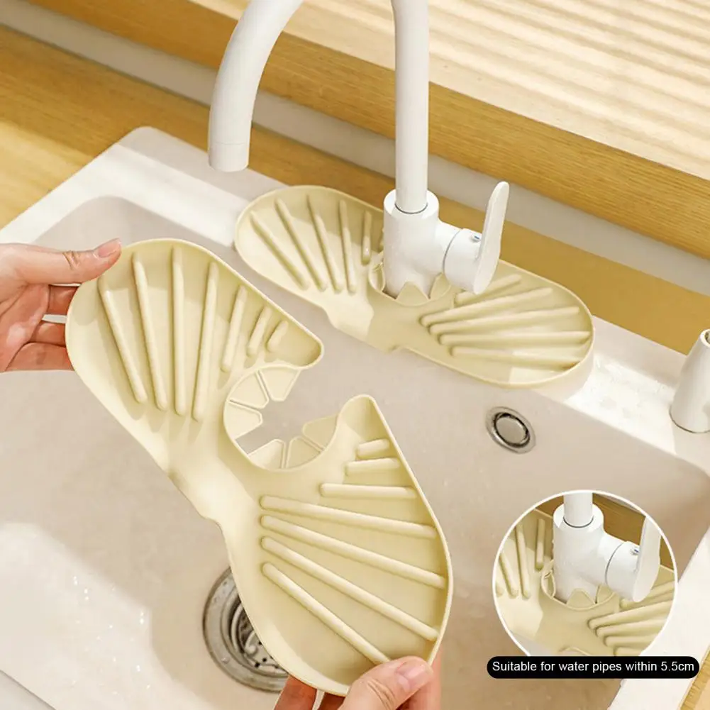 Kitchen Sink Faucet Tray Silicone Drainage Pad Soap Sponge Holder with Drain Sprout Kitchen Accessories