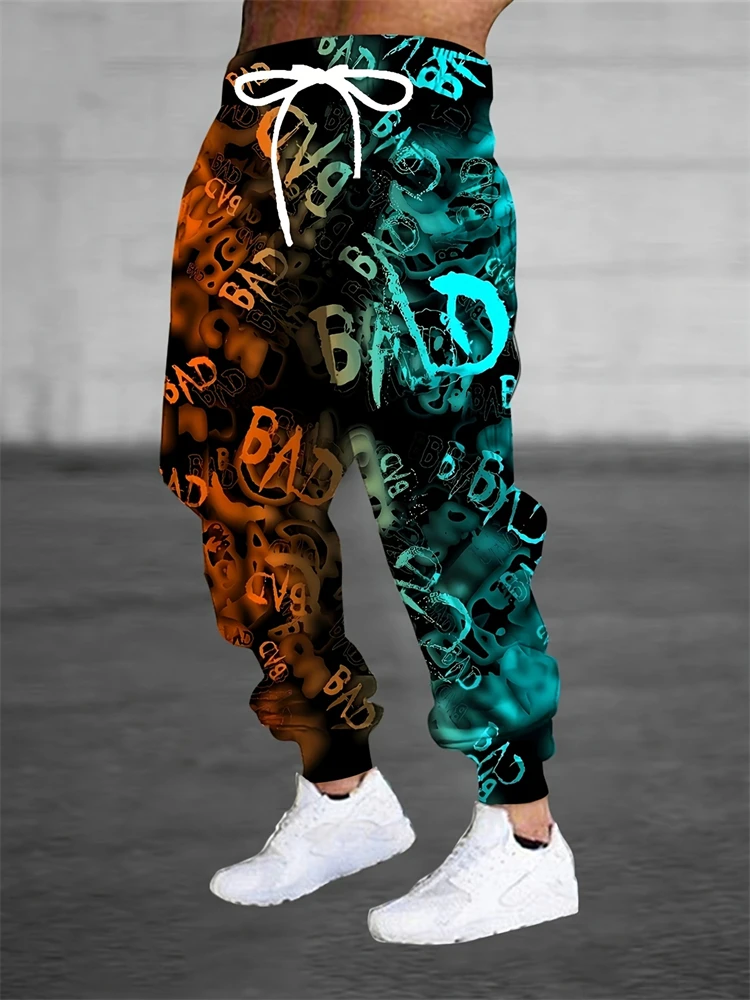 

Новое поступление весны/лета 202, повседневные свободные брюки с 3D принтом букв, уличные повседневные мужские удобные брюки на шнурке