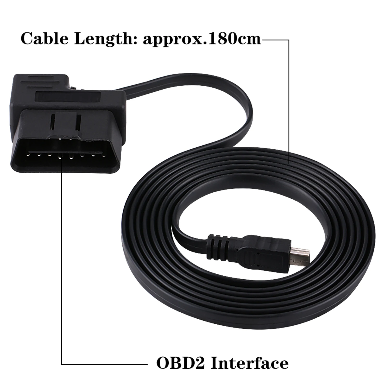 Cable de alimentación OBDII de 16 pines a Mini USB HUD, Cable de carga con pantalla frontal OBD 2, extensión de 180cm