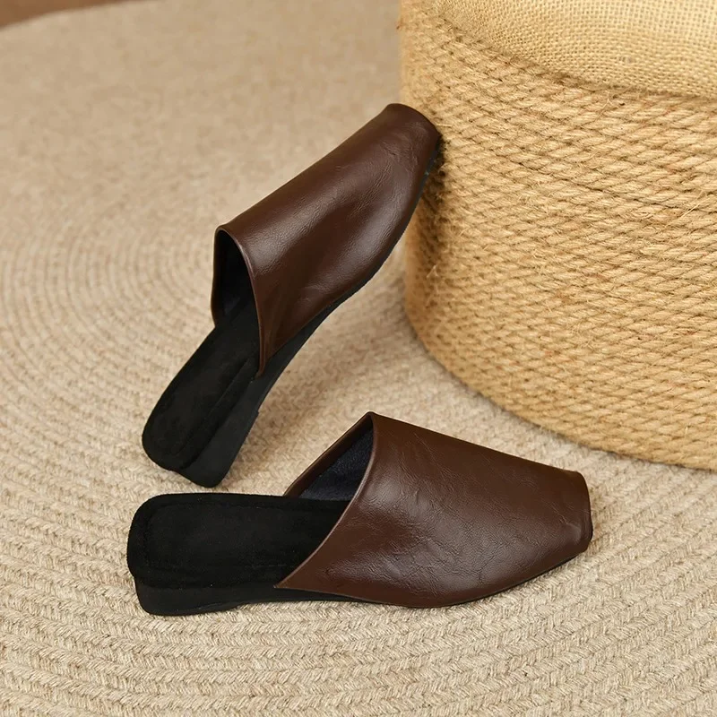 

Женские шлепанцы без шнуровки в стиле ретро с квадратным носком, лаконичные шлепанцы без шнуровки, женская уличная удобная обувь с открытой спиной