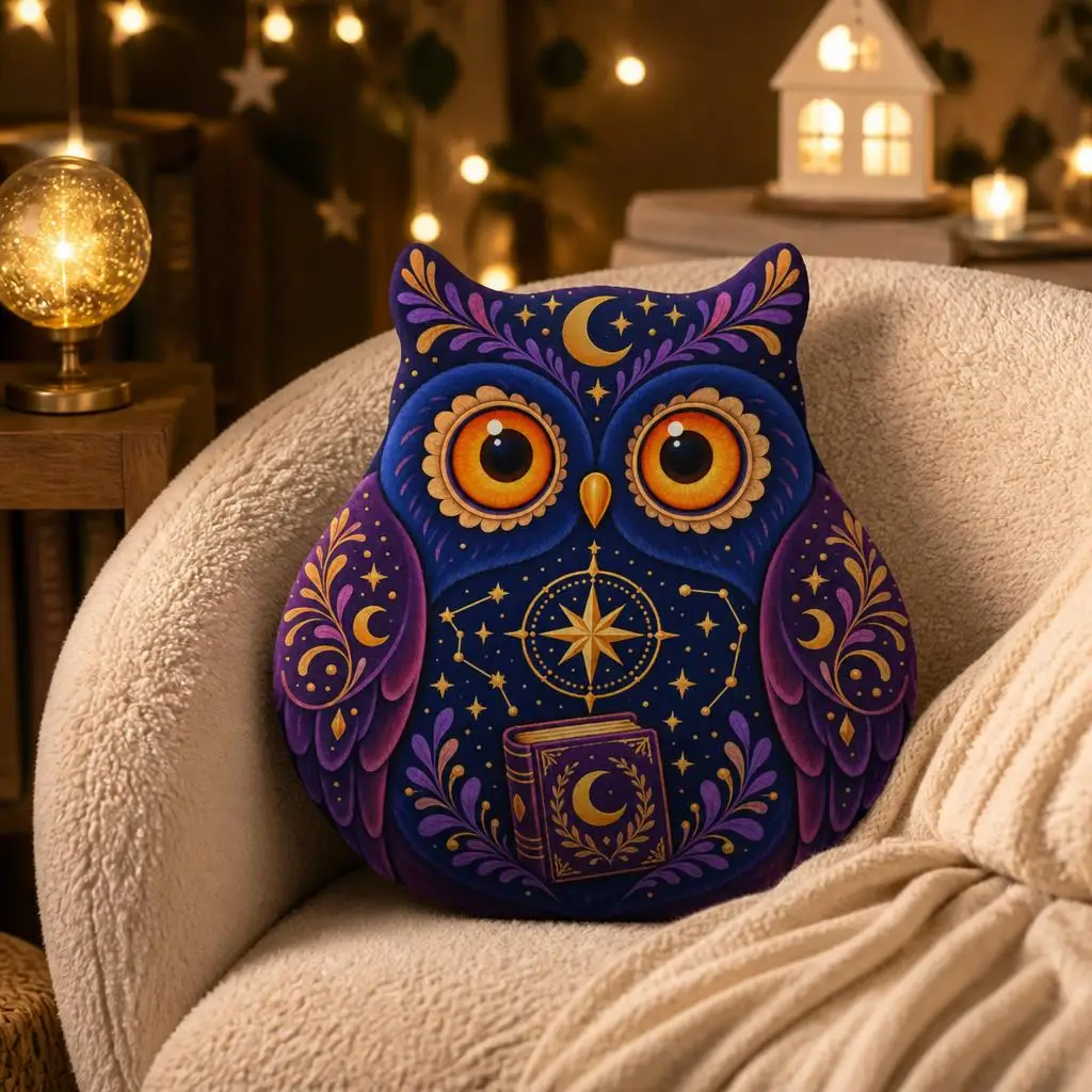Witchy Purple Owl With Star Compass Spell Book Shaped Pillow Cushion Irregular Stuffed Throw Pillows Sofa Home Decoration Gift
