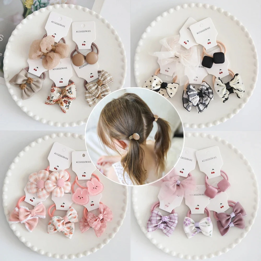 10Pcs Baby Girl Hair Accessories Bow Sweet Kids Hairbands for Girls Korean Children Hair Tie Princess Elastic Hair Rope