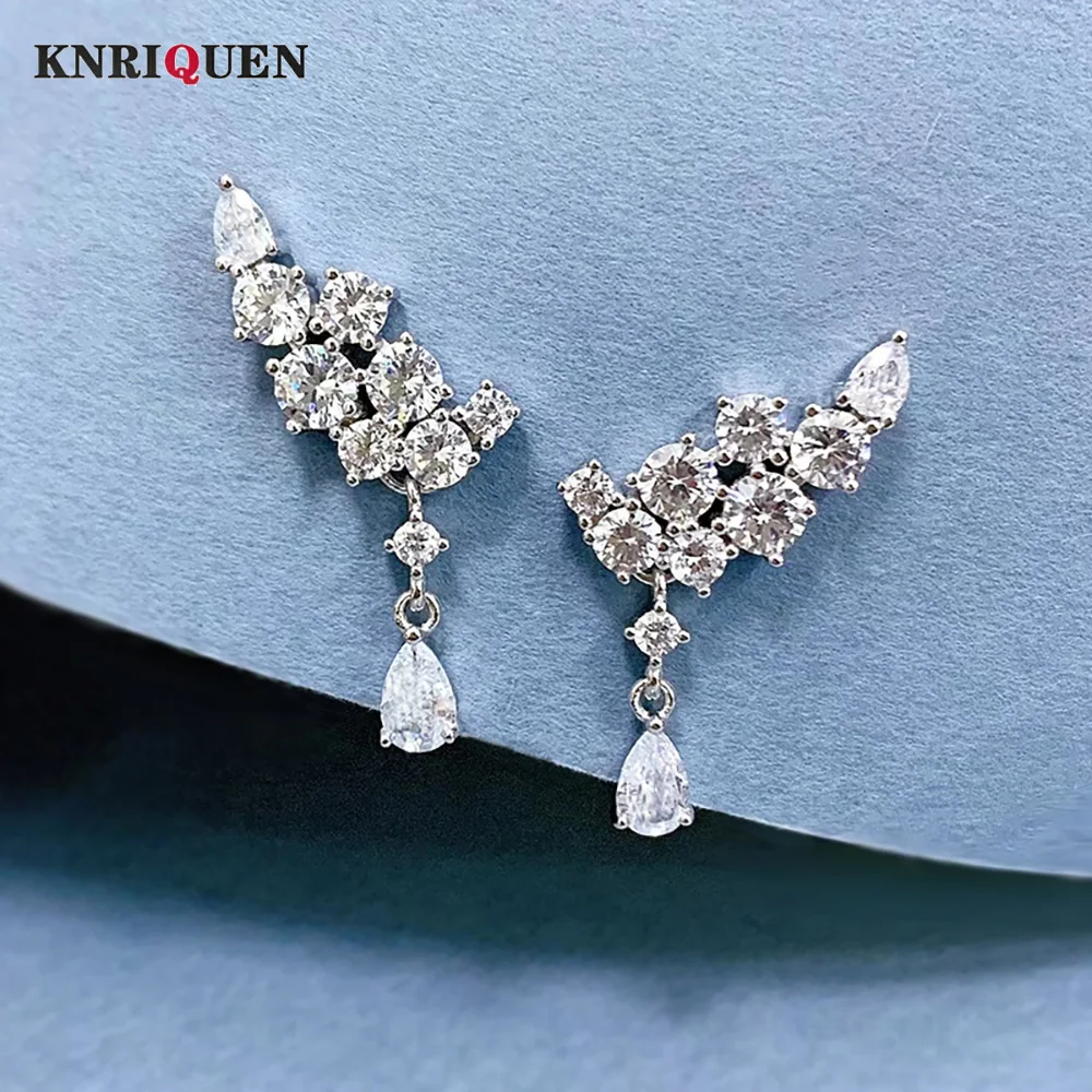 

Luxury 100% 925 Real Silver 5A Zircon High Carbon Diamond Wing Drop Earrings Women Wedding Party Fine Jewelry Anniversary Gift