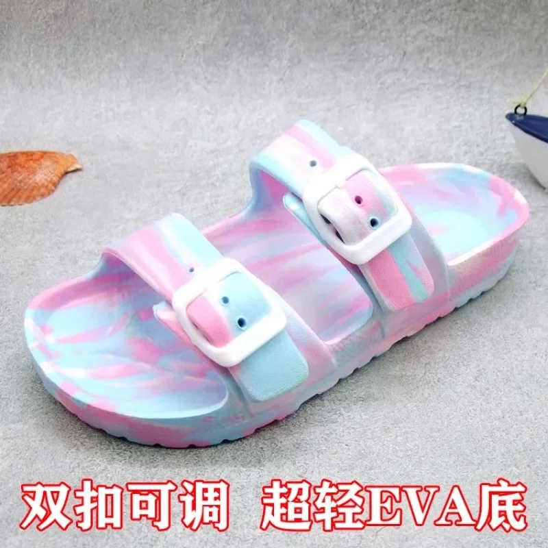 Sandals For Younth Ventilate Slippers Double Buckle Slide EVA Sandals Beach Slippers Summer Casual Shoes Flat Unisex Jelly Shoes