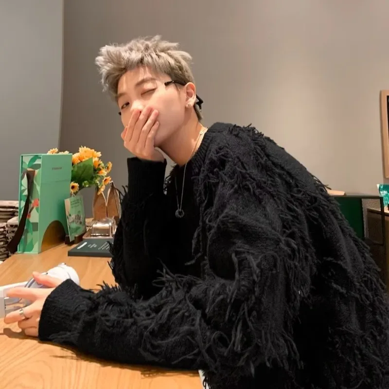 

Мужской свободный вязаный свитер большого размера 300 Pou в американском ретро-стиле с бахромой, зимний повседневный трикотаж, верхняя одежда