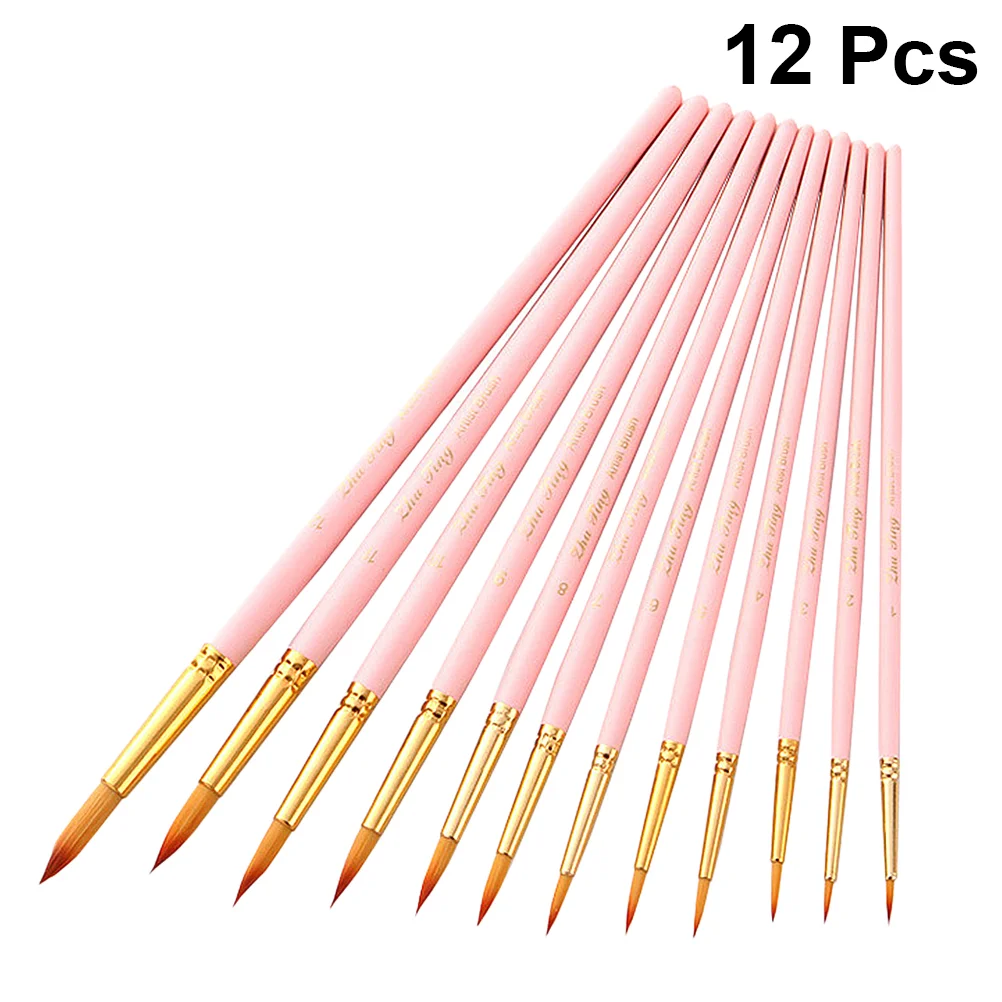 12pcs of One Set Professional Paint Delicate Paint Wooden Nylon Hair Brush Portable Paint Pen (Pink)