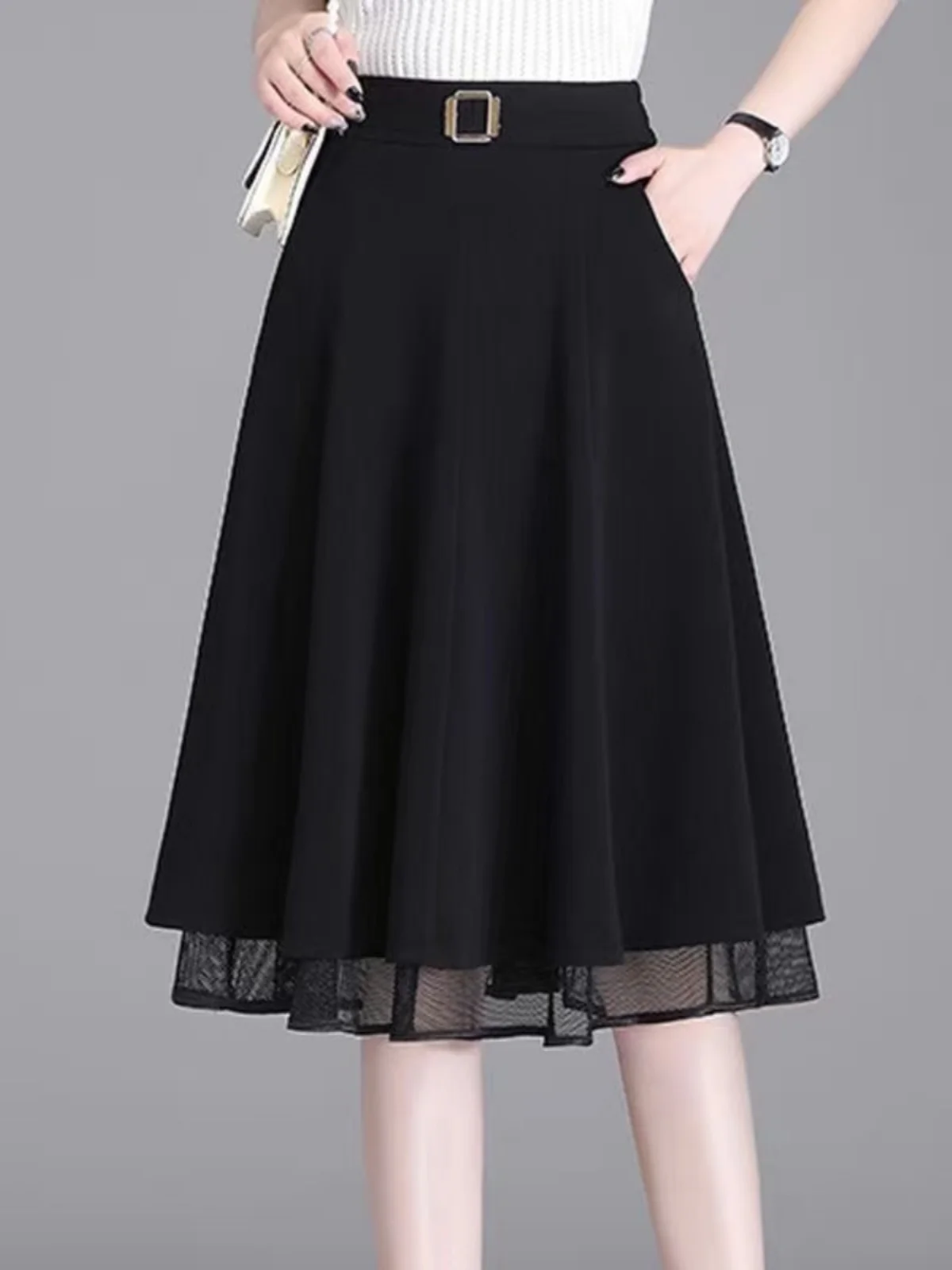 

Новая летняя женская юбка-миди А-силуэта с высокой талией, стройнящая, для танцев, скрывающая живот, модная повседневная юбка-зонтик