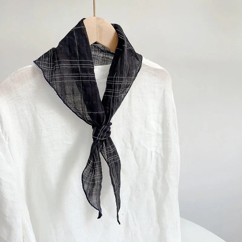 2024 New Triangular Scarf For Women Summer Fashion Neckerchief Cotton Linen Plaid Light Headscarf