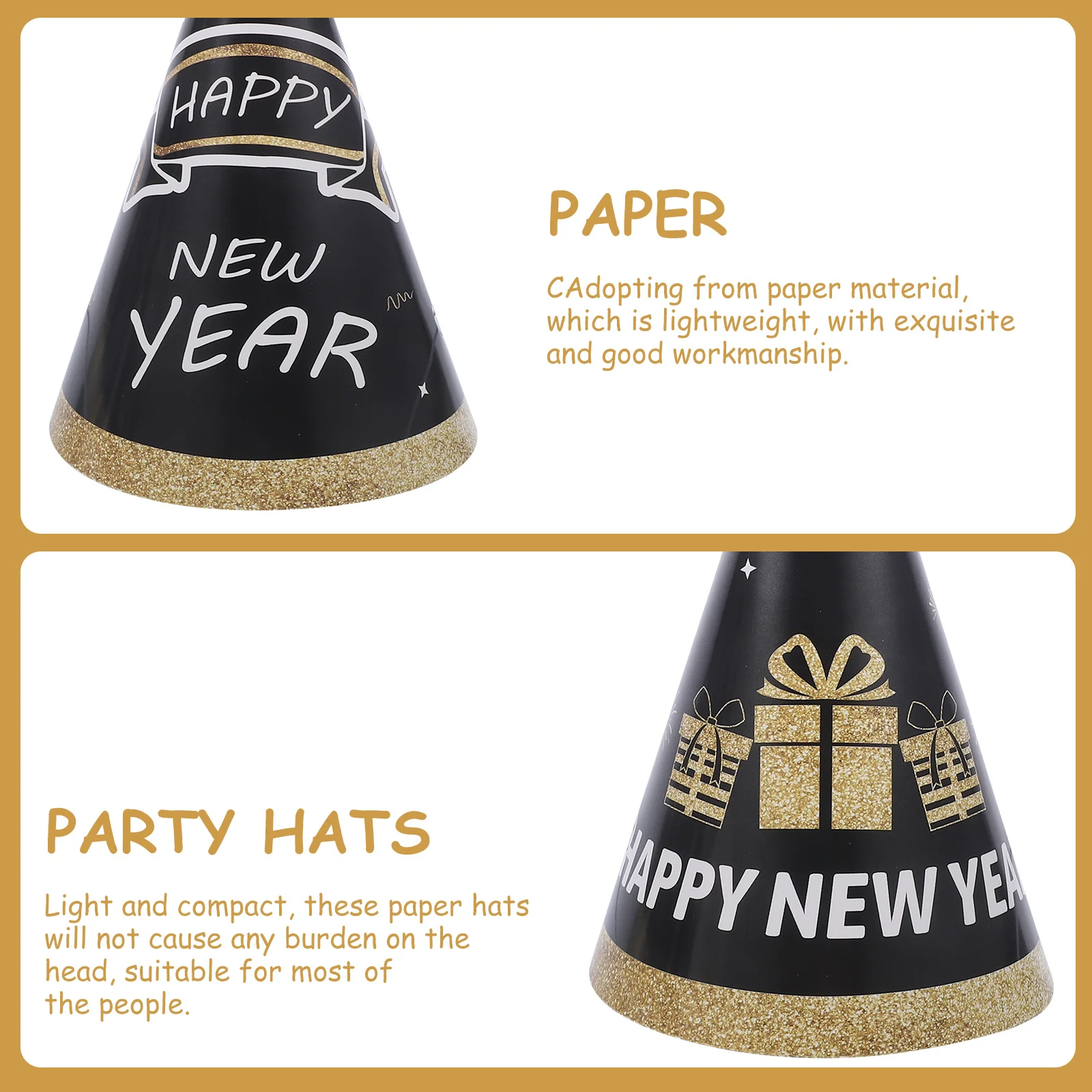 

6Pcs New Year Paper Hats 3D Fun Element Exquisite Workmanship Party Decorations New Year Cone Paper Hats Party Supply