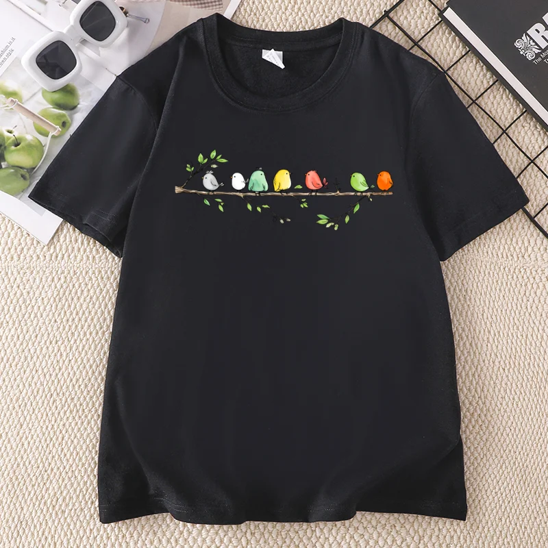 Birdwatching T Shirt Men Women Cute Bird Tee Cotton Short Sleeve Crew Neck Printed T-shirt Casual Comfortable Summer Clothes